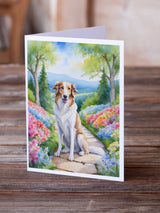 Borzoi Spring Path Greeting Cards Pack of 8