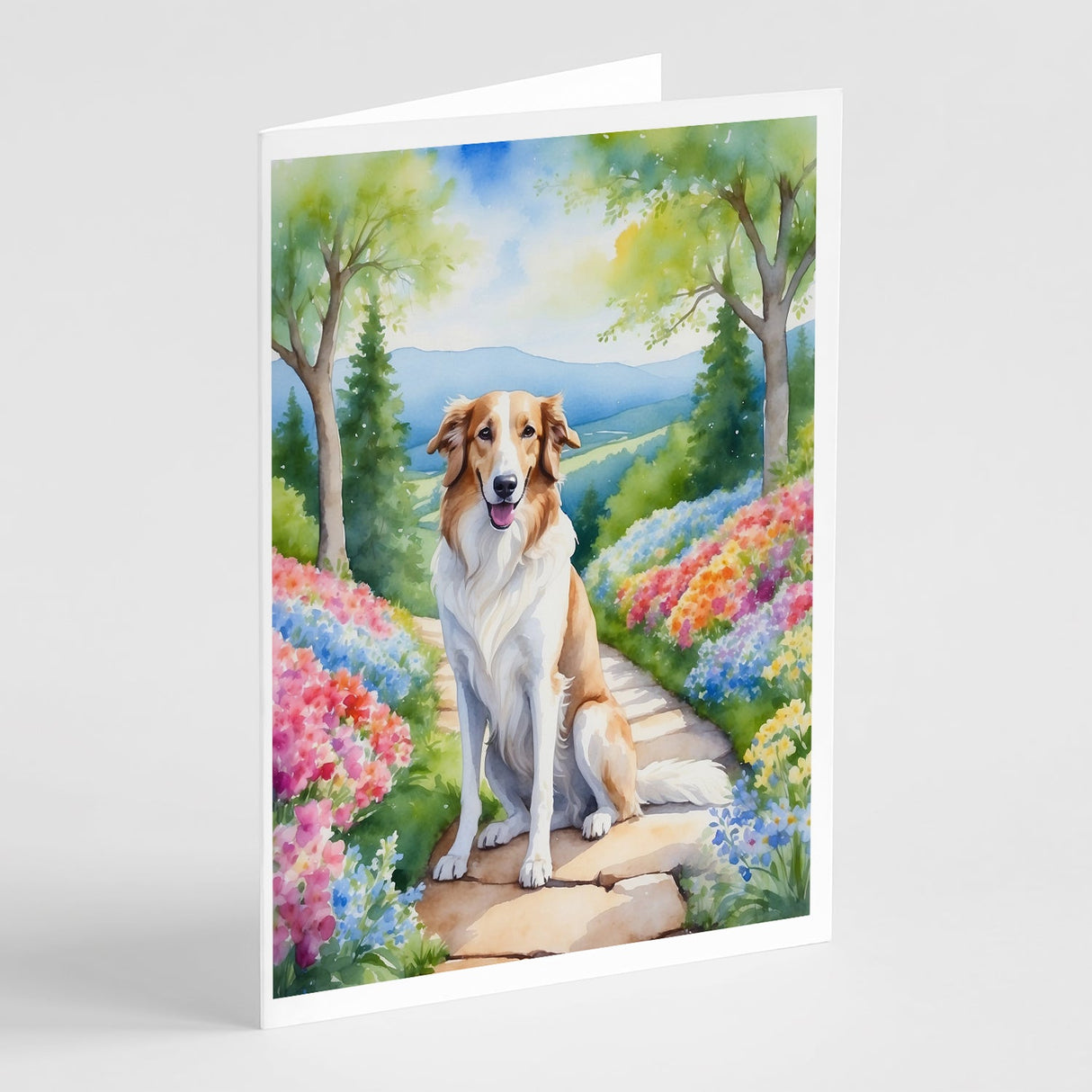 Borzoi Spring Path Greeting Cards Pack of 8