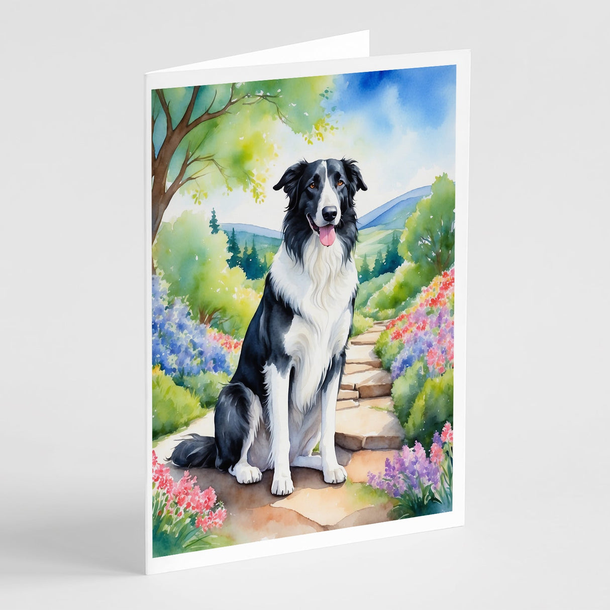 Borzoi Spring Path Greeting Cards Pack of 8