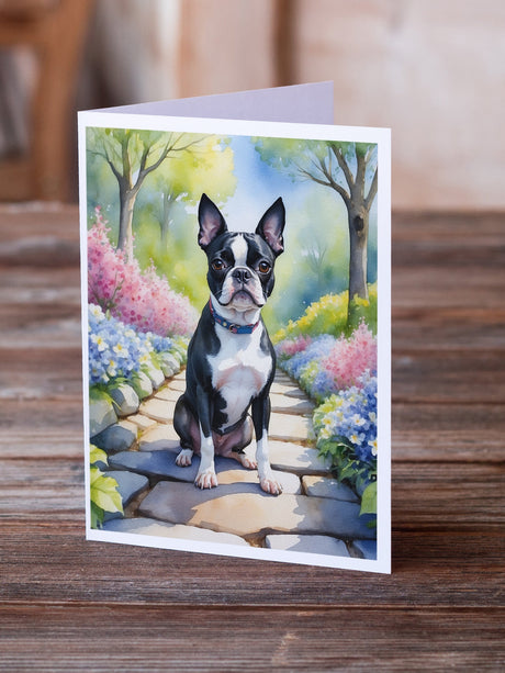 Boston Terrier Spring Path Greeting Cards Pack of 8