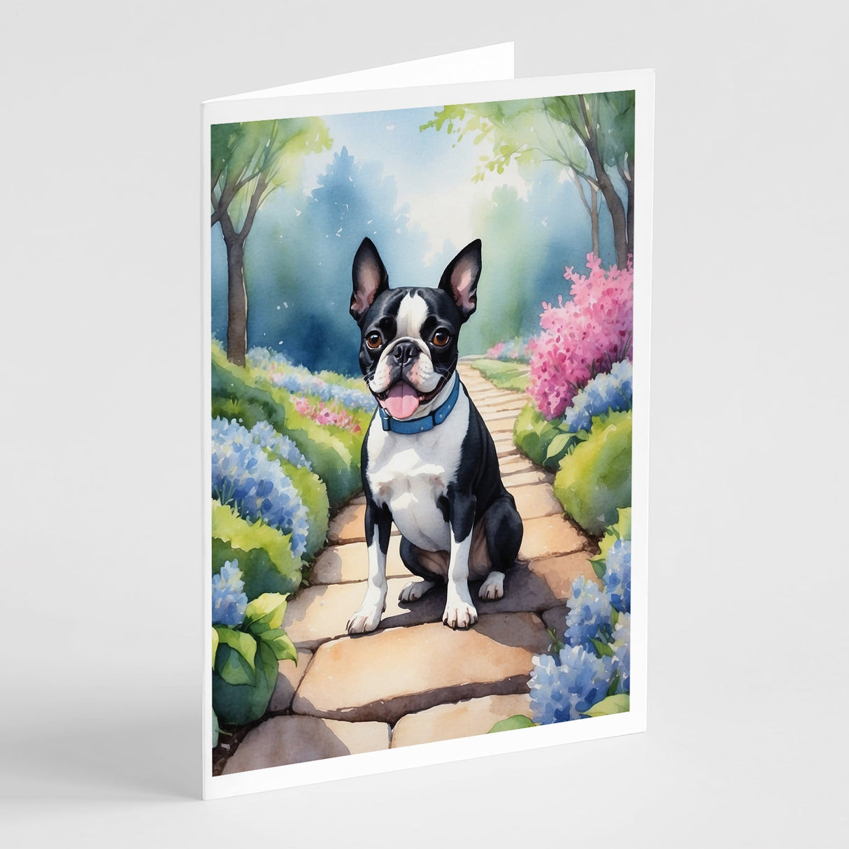 Boston Terrier Spring Path Greeting Cards Pack of 8