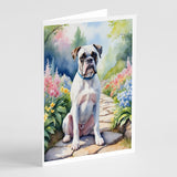 White Boxer Spring Path Greeting Cards Pack of 8