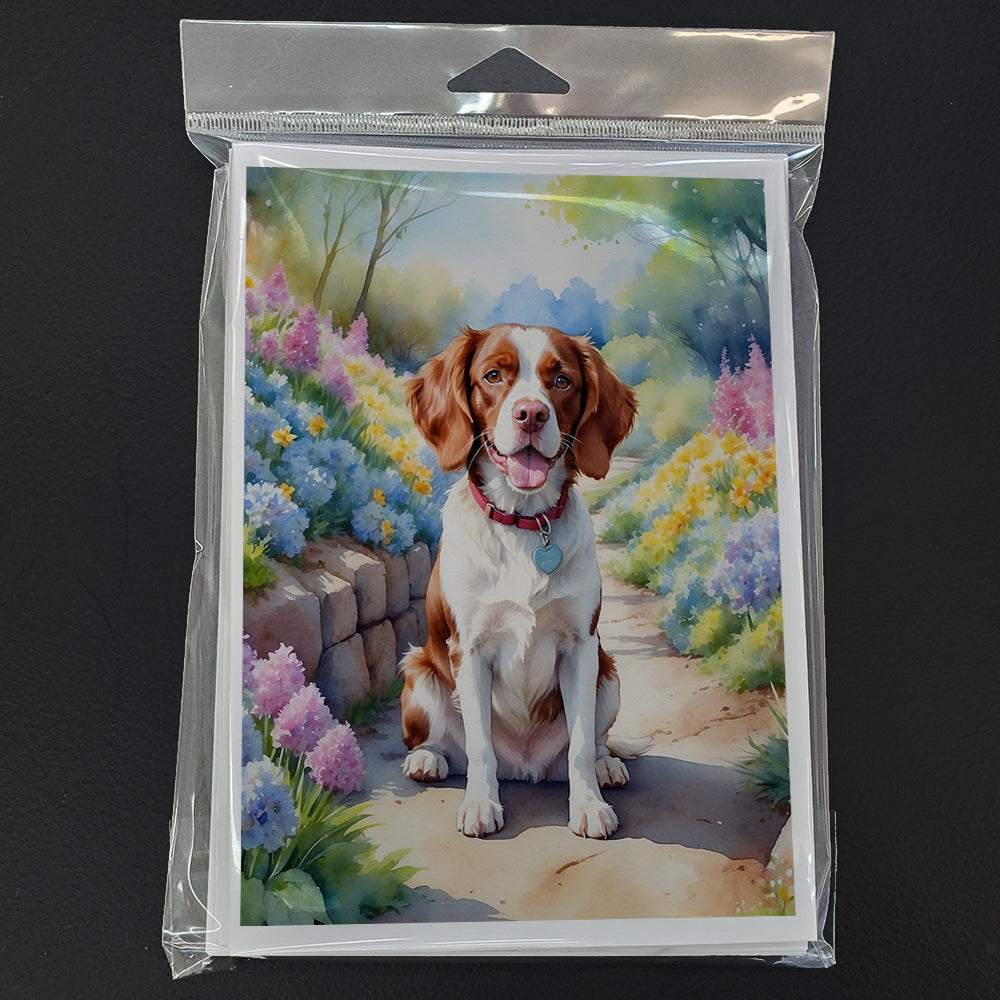 Brittany Spaniel Spring Path Greeting Cards Pack of 8