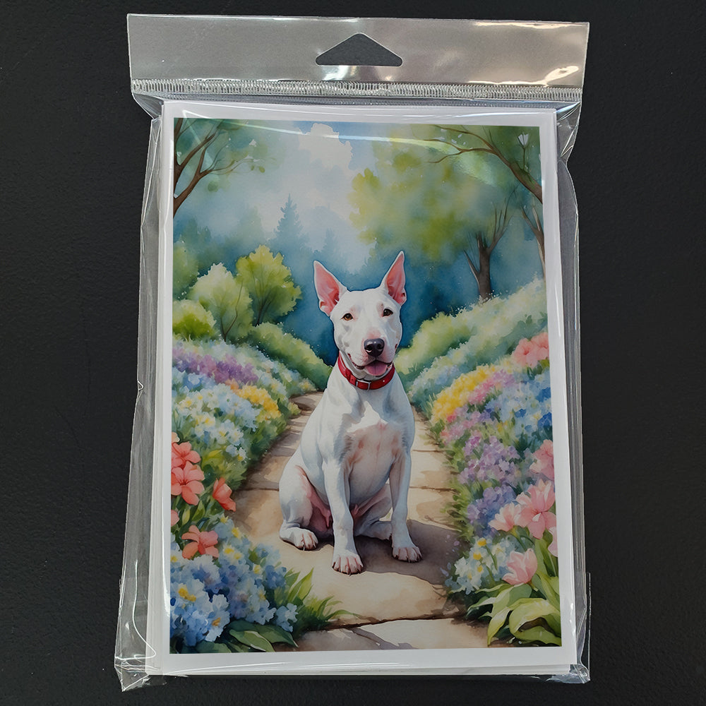 Bull Terrier Spring Path Greeting Cards Pack of 8