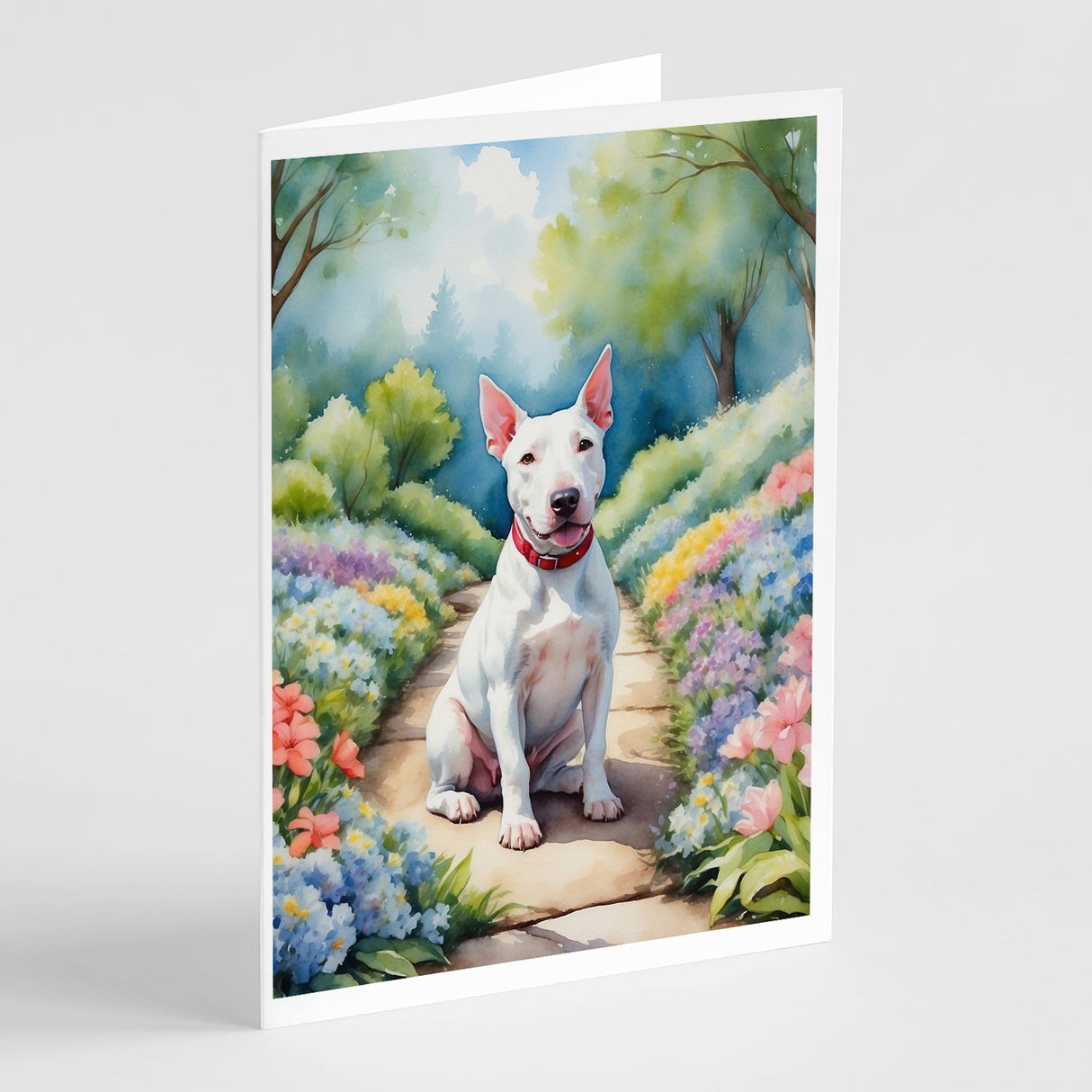 Bull Terrier Spring Path Greeting Cards Pack of 8