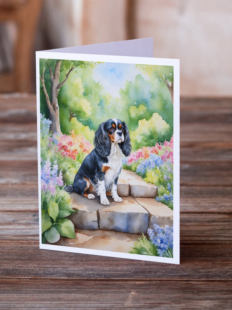 Cavalier Spaniel Spring Path Greeting Cards Pack of 8