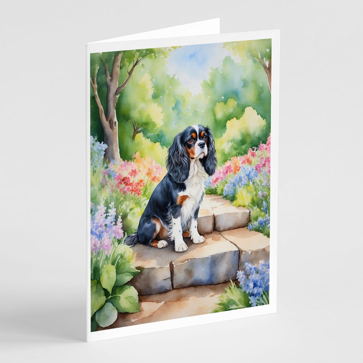 Cavalier Spaniel Spring Path Greeting Cards Pack of 8