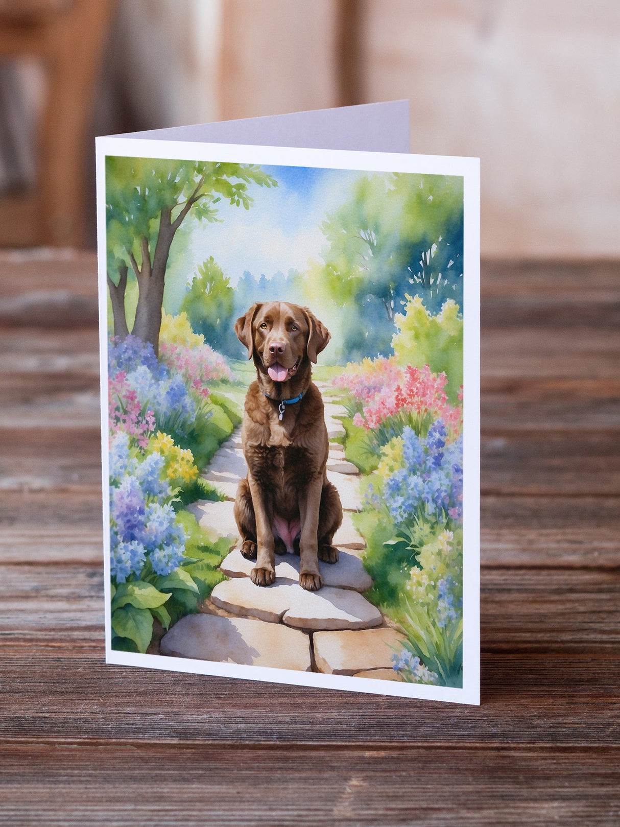 Chesapeake Bay Retriever Spring Path Greeting Cards Pack of 8