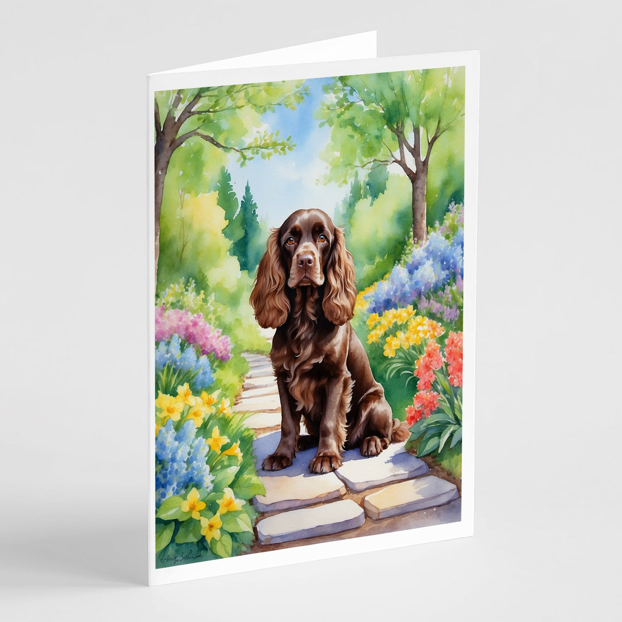 Cocker Spaniel Spring Path Greeting Cards Pack of 8