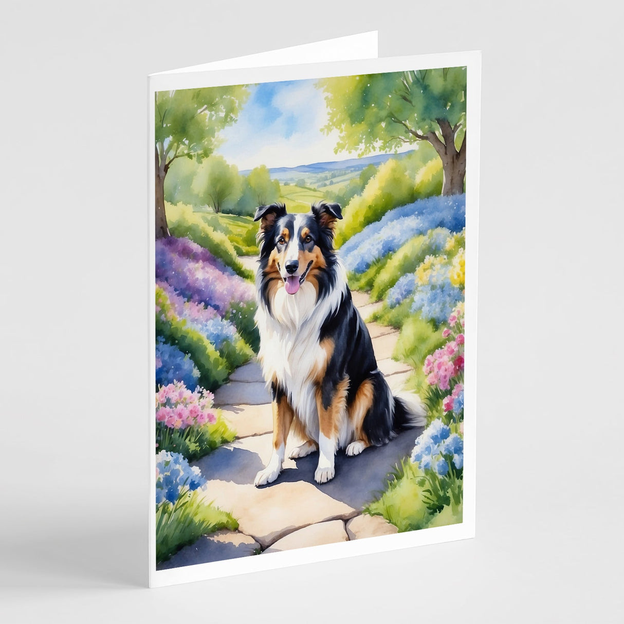 Collie Spring Path Greeting Cards Pack of 8