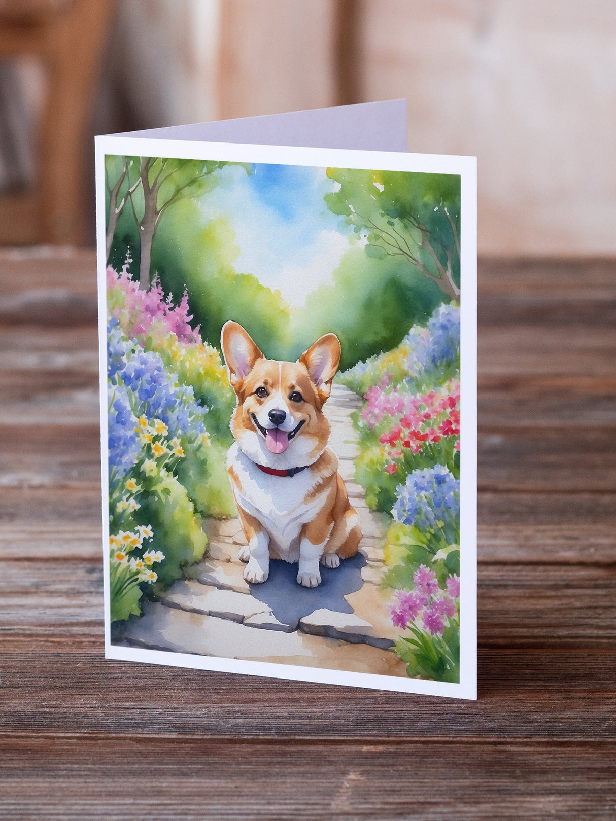 Corgi Spring Path Greeting Cards Pack of 8