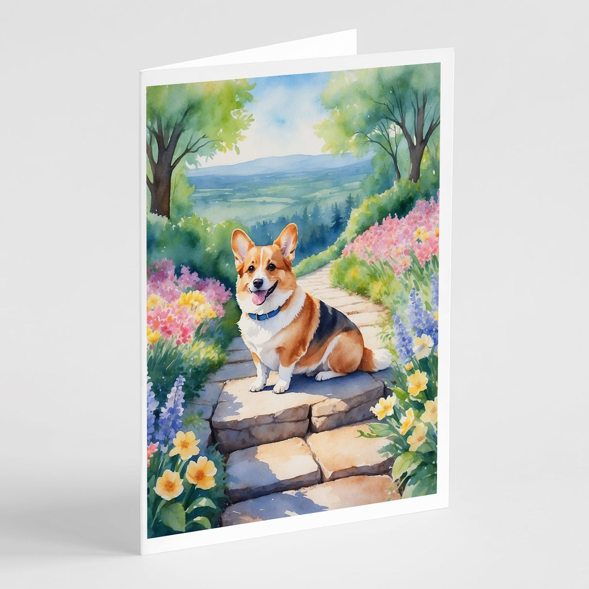 Corgi Spring Path Greeting Cards Pack of 8