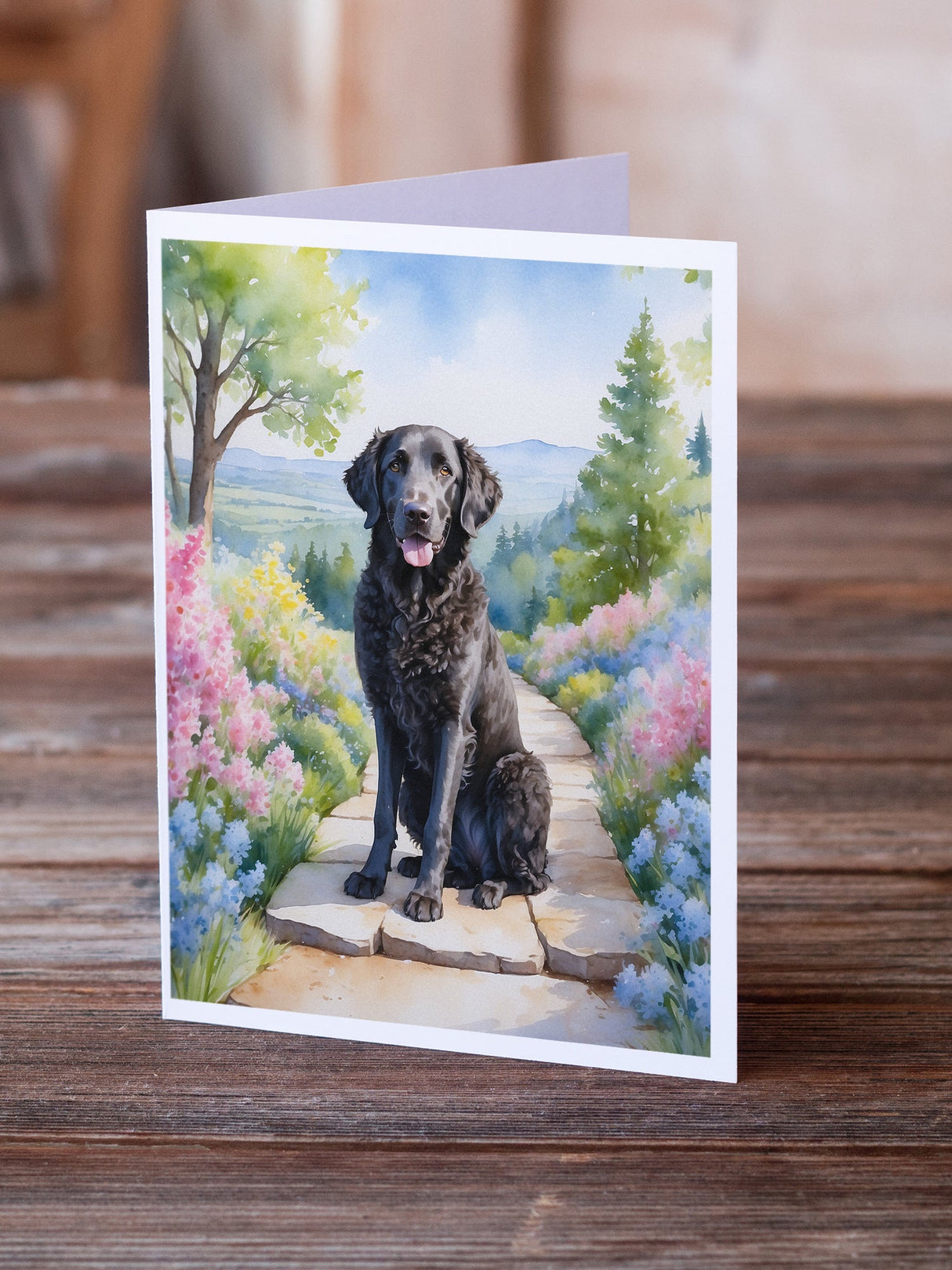 Curly-Coated Retriever Spring Path Greeting Cards Pack of 8