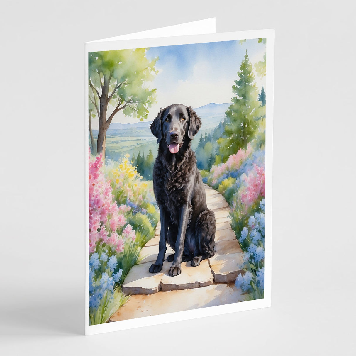 Curly-Coated Retriever Spring Path Greeting Cards Pack of 8