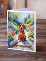 Dachshund Spring Path Greeting Cards Pack of 8