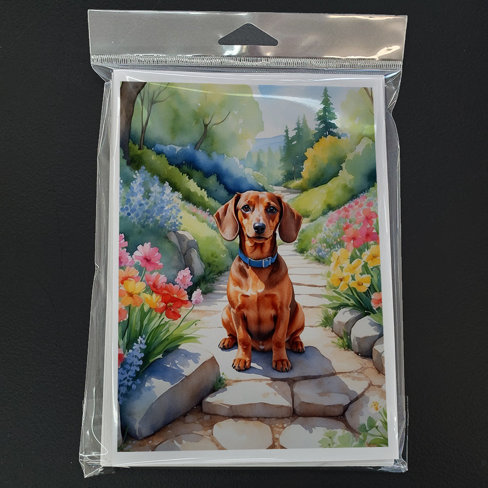 Dachshund Spring Path Greeting Cards Pack of 8