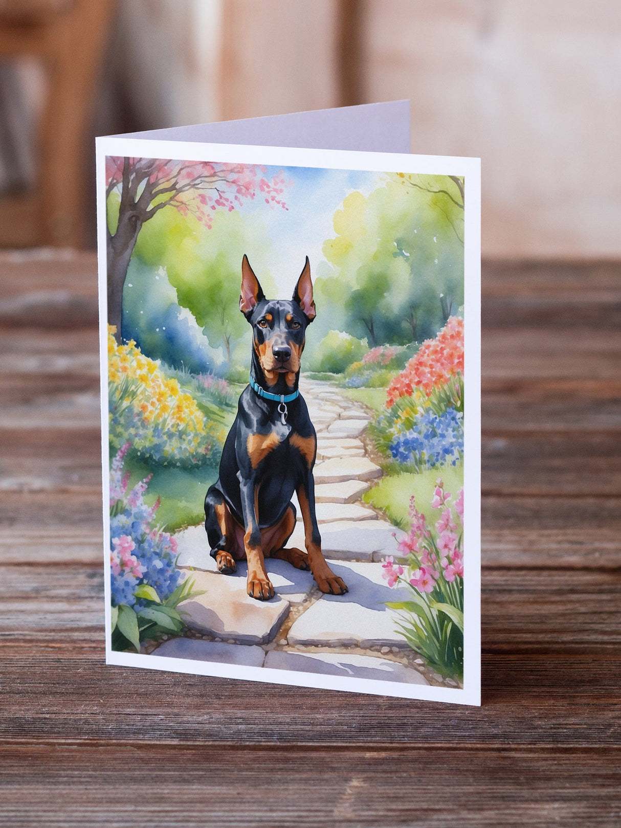 Doberman Pinscher Spring Path Greeting Cards Pack of 8