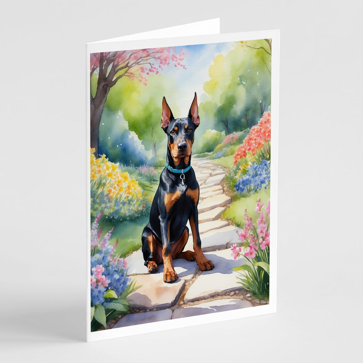 Doberman Pinscher Spring Path Greeting Cards Pack of 8