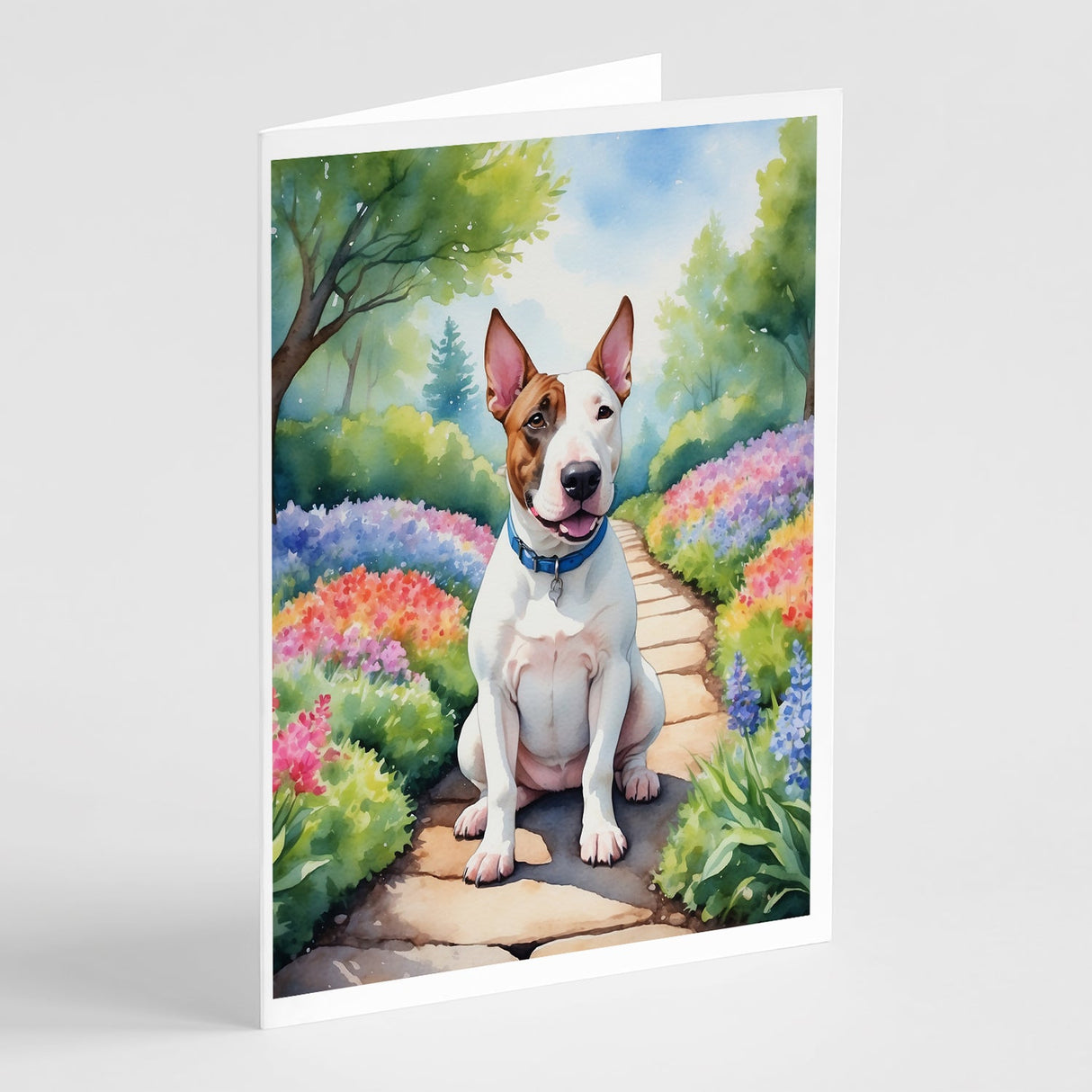 English Bull Terrier Spring Path Greeting Cards Pack of 8