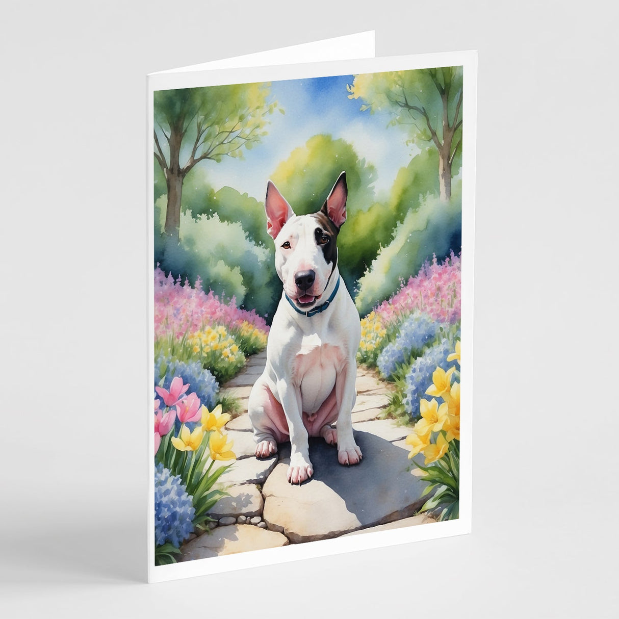 English Bull Terrier Spring Path Greeting Cards Pack of 8