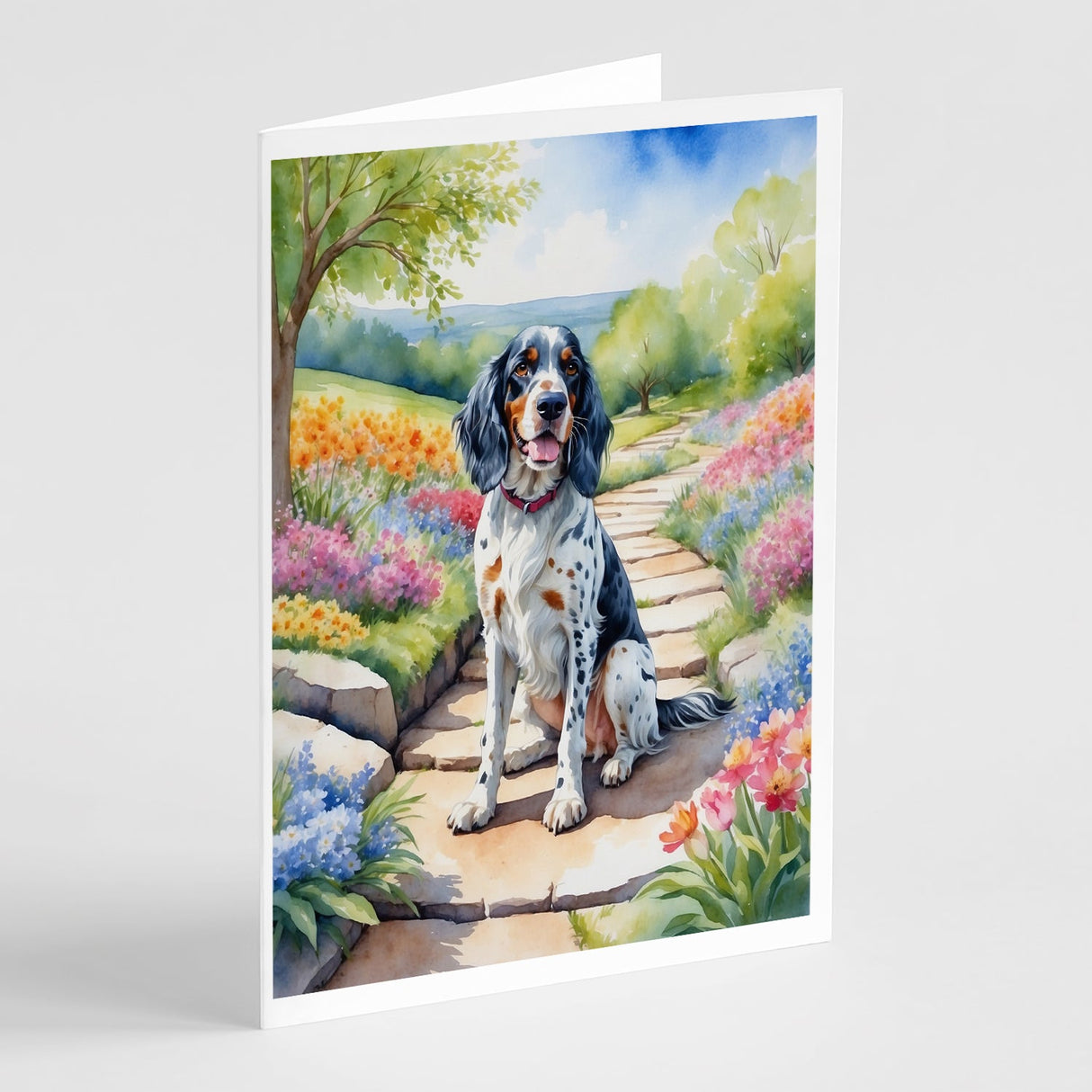 English Setter Spring Path Greeting Cards Pack of 8