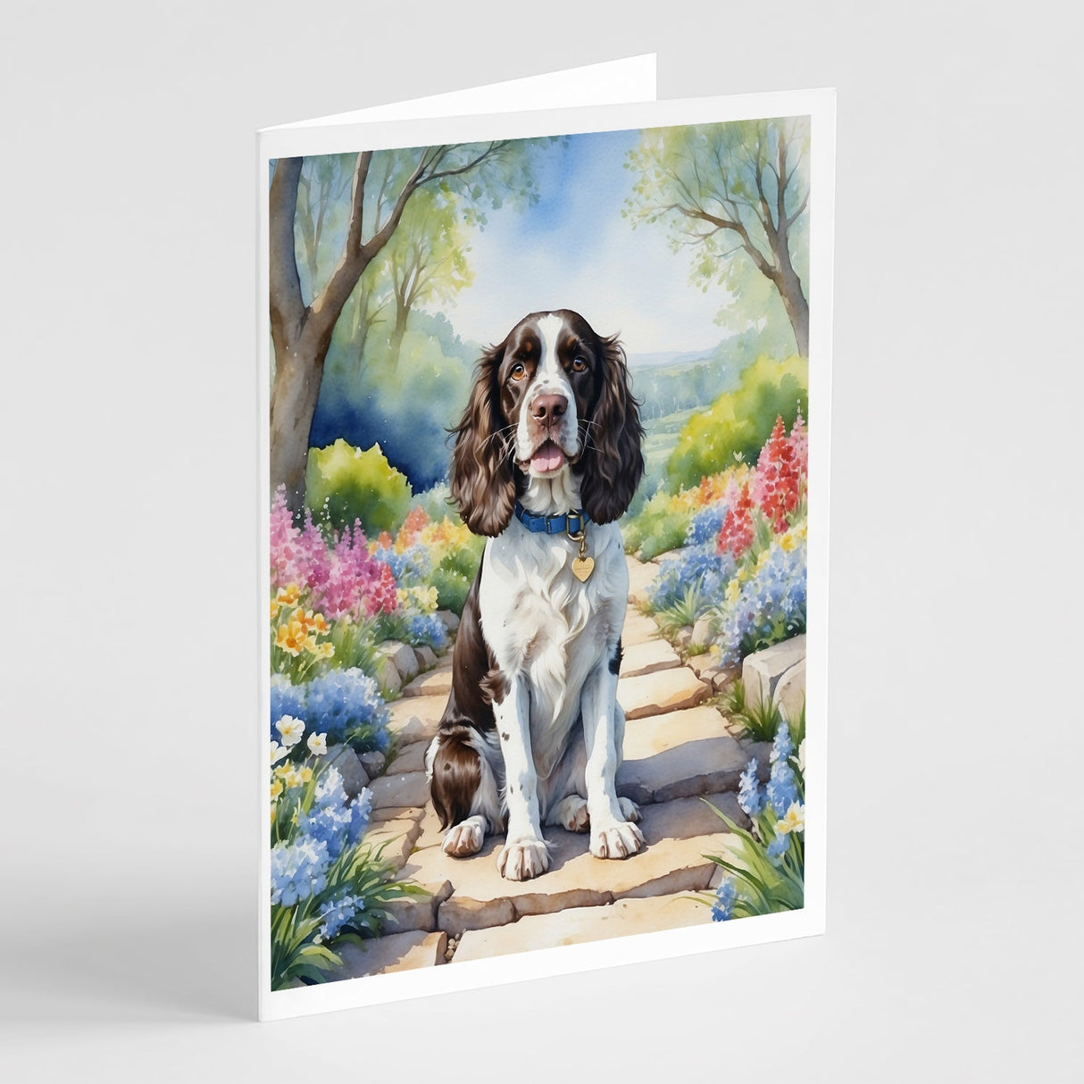 English Springer Spaniel Spring Path Greeting Cards Pack of 8