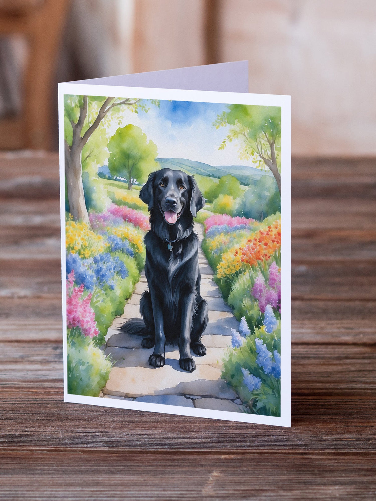 Flat-Coated Retriever Spring Path Greeting Cards Pack of 8