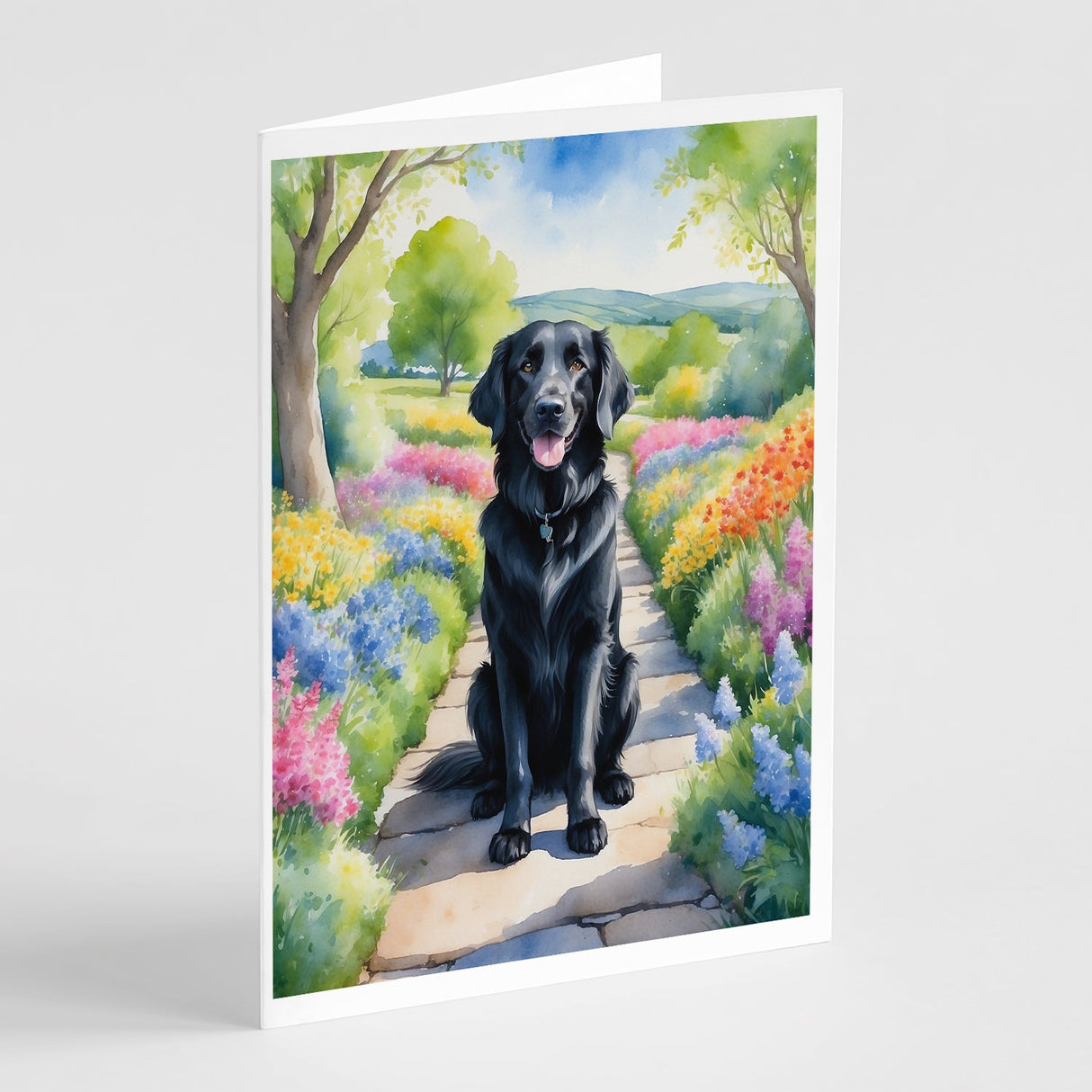 Flat-Coated Retriever Spring Path Greeting Cards Pack of 8