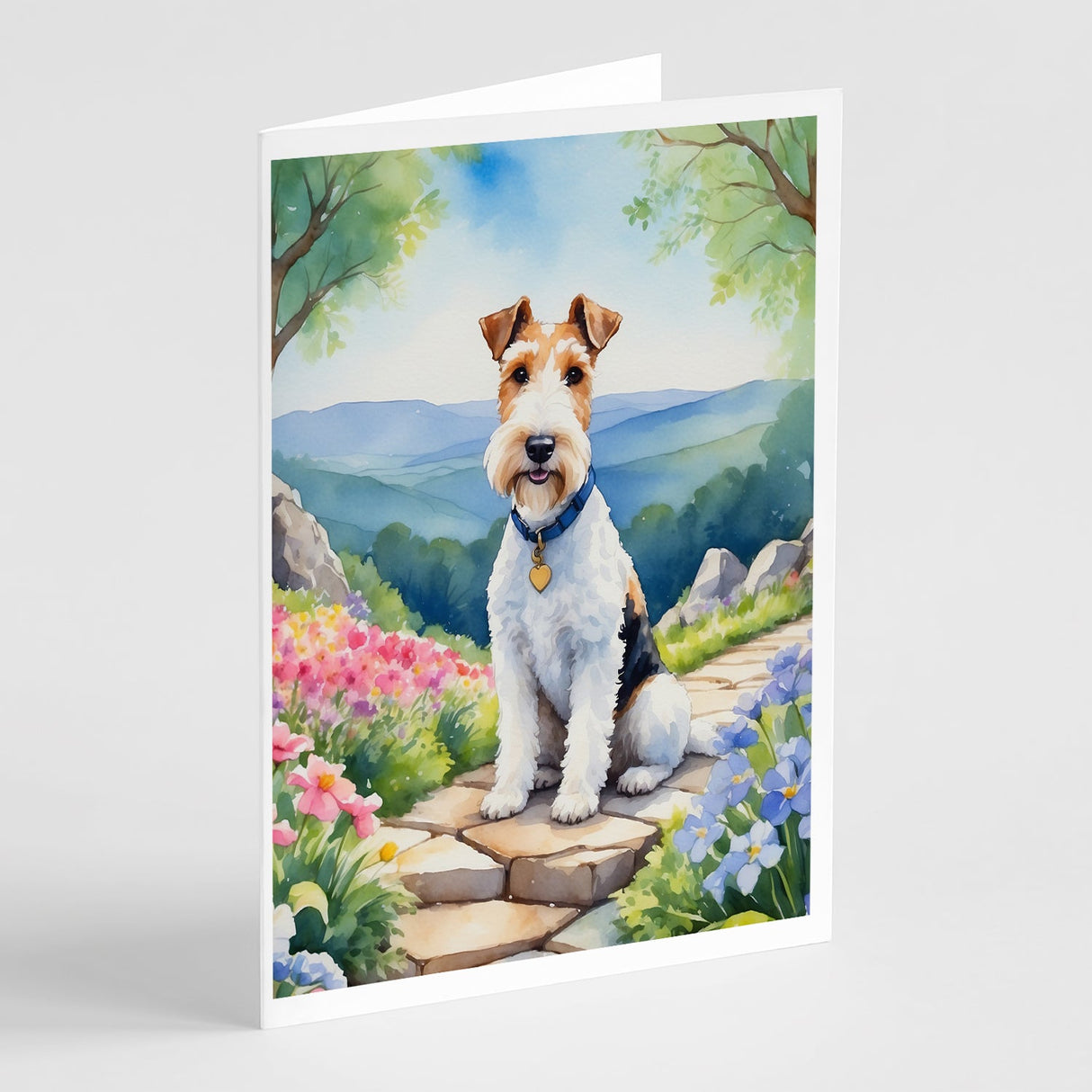 Fox Terrier Spring Path Greeting Cards Pack of 8