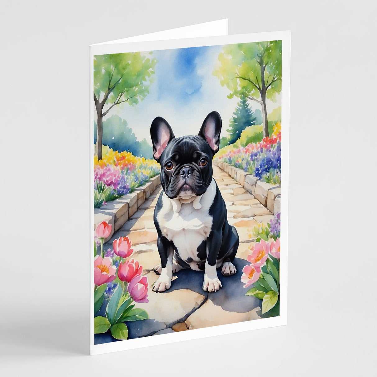 French Bulldog Spring Path Greeting Cards Pack of 8