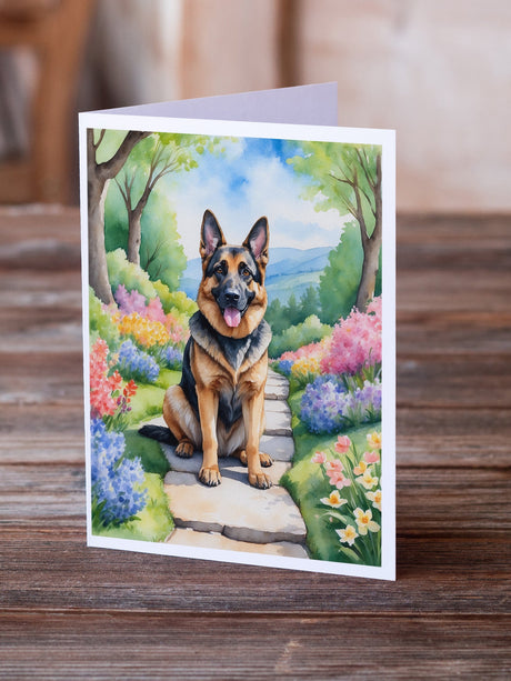 German Shepherd Spring Path Greeting Cards Pack of 8