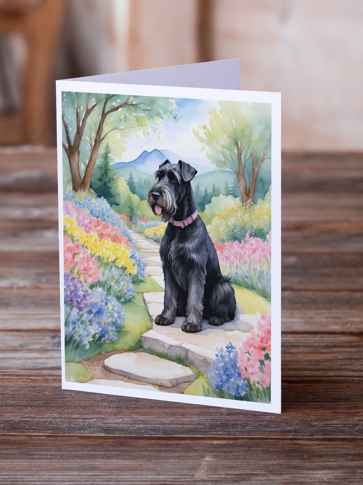 Giant Schnauzer Spring Path Greeting Cards Pack of 8