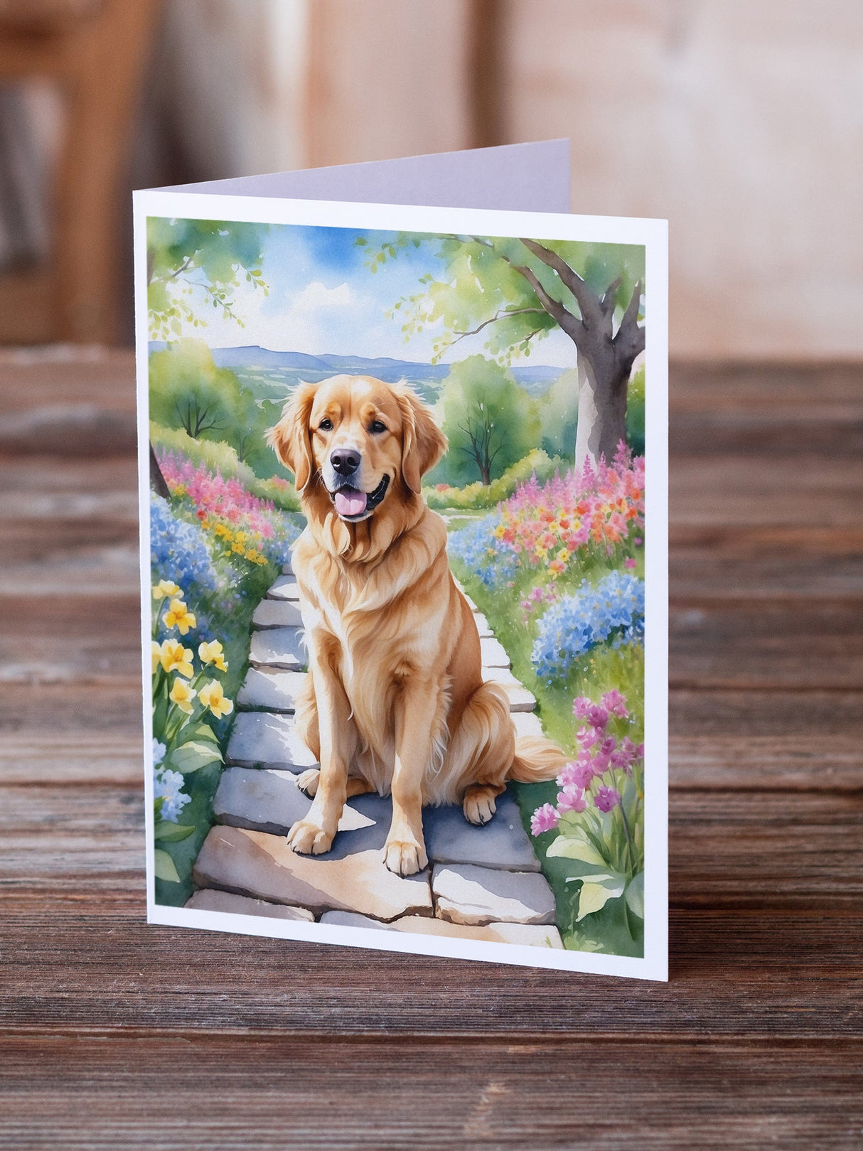 Golden Retriever Spring Path Greeting Cards Pack of 8