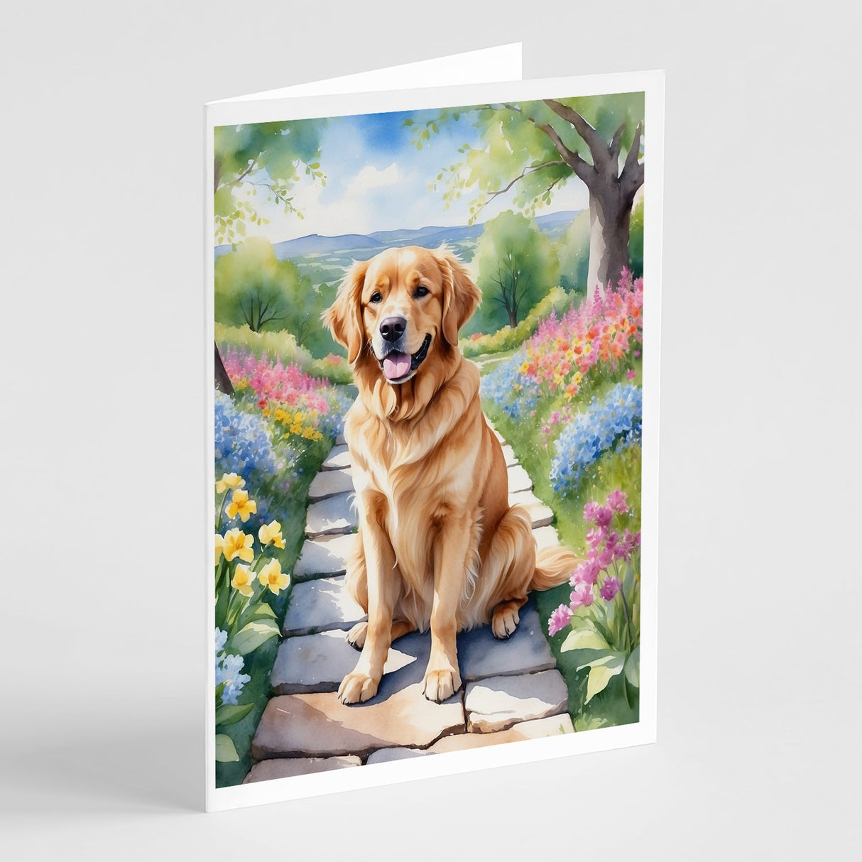 Golden Retriever Spring Path Greeting Cards Pack of 8