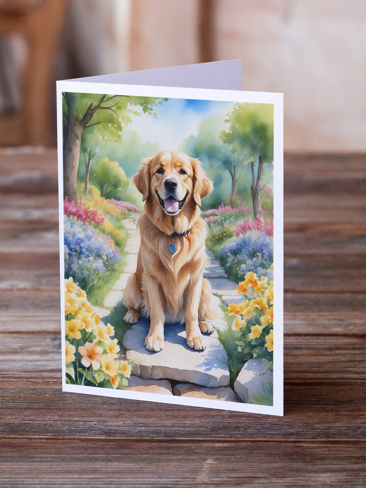 Golden Retriever Spring Path Greeting Cards Pack of 8