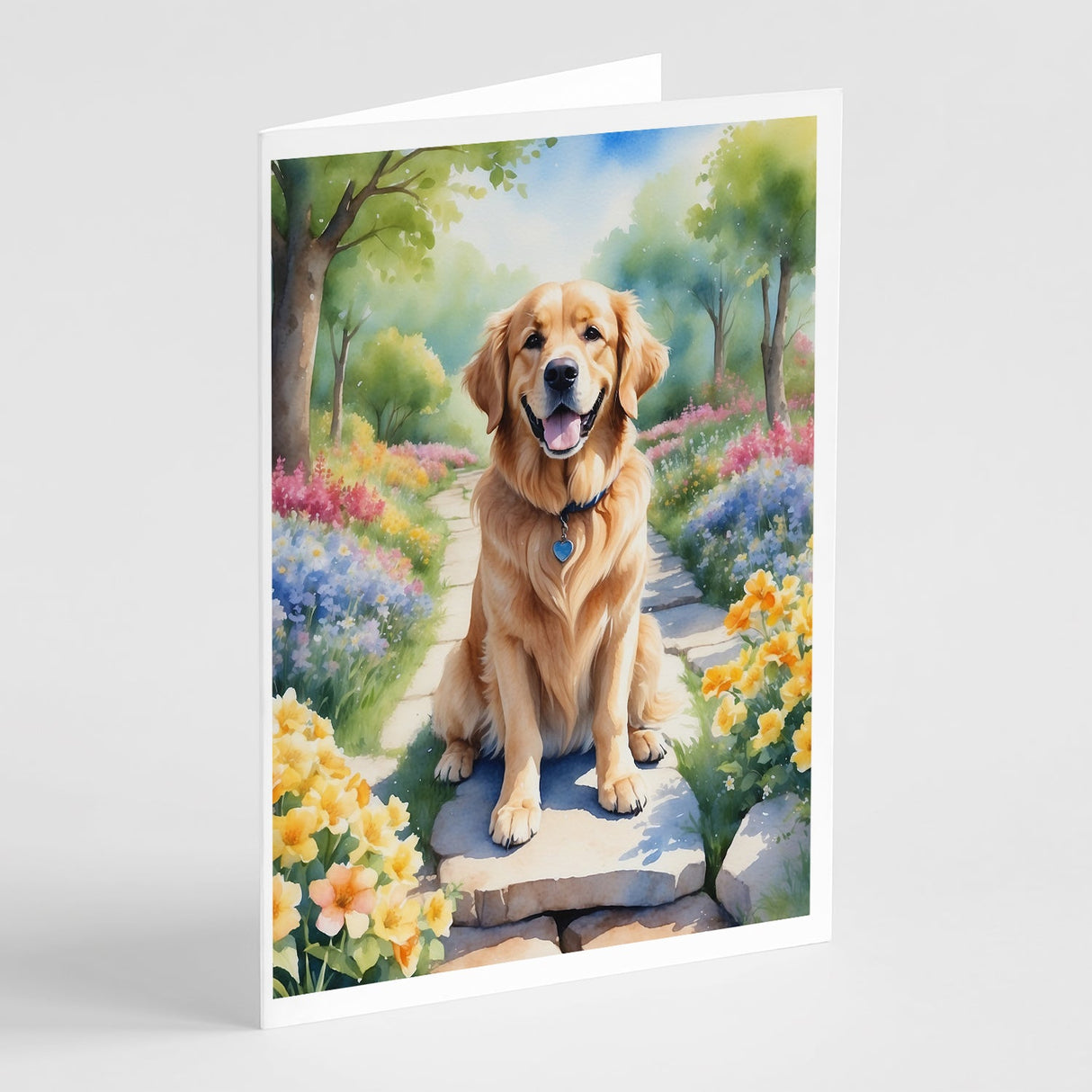 Golden Retriever Spring Path Greeting Cards Pack of 8