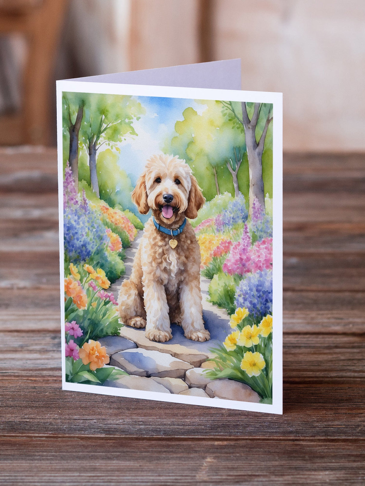 Goldendoodle Spring Path Greeting Cards Pack of 8