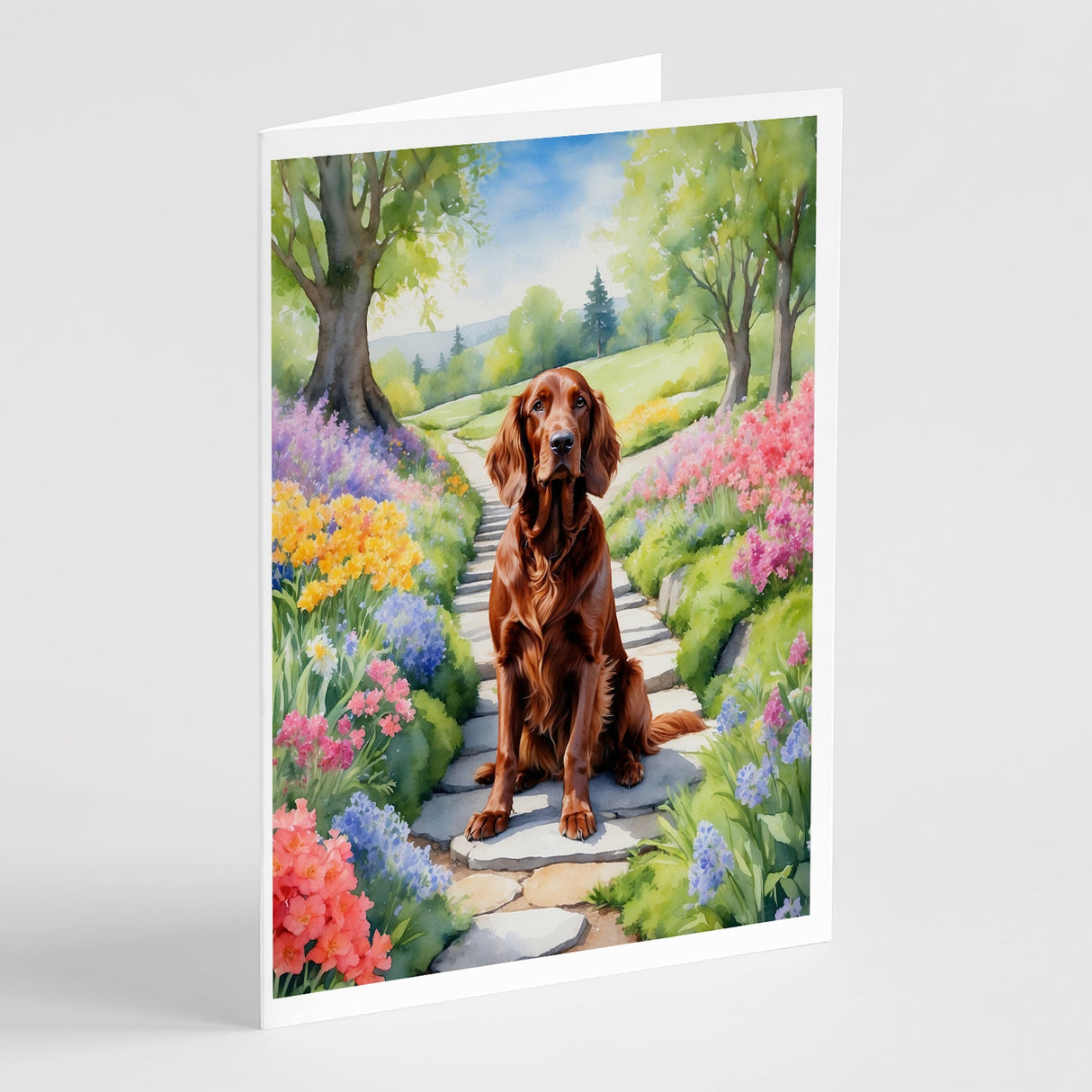 Irish Setter Spring Path Greeting Cards Pack of 8