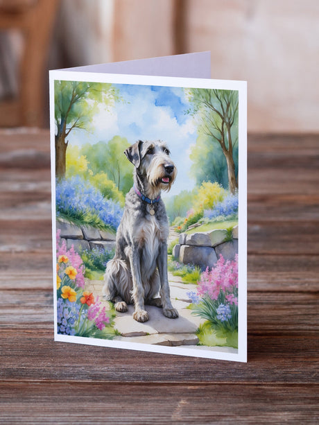 Irish Wolfhound Spring Path Greeting Cards Pack of 8