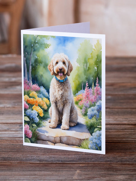 Labradoodle Spring Path Greeting Cards Pack of 8