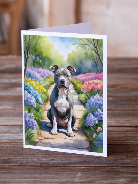 Pit Bull Terrier Spring Path Greeting Cards Pack of 8