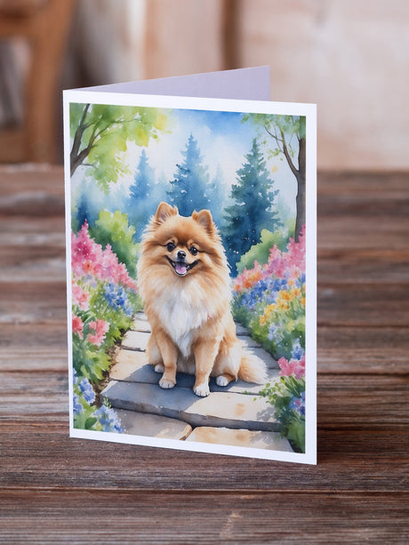 Pomeranian Spring Path Greeting Cards Pack of 8