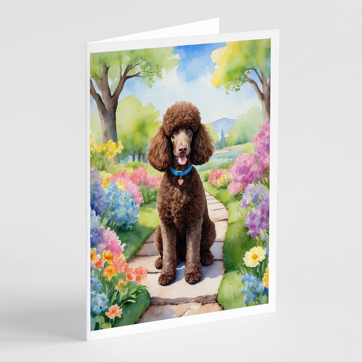 Chocolate Poodle Spring Path Greeting Cards Pack of 8