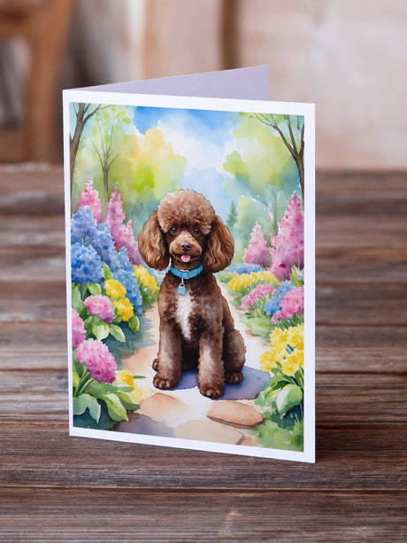 Chocolate Poodle Spring Path Greeting Cards Pack of 8