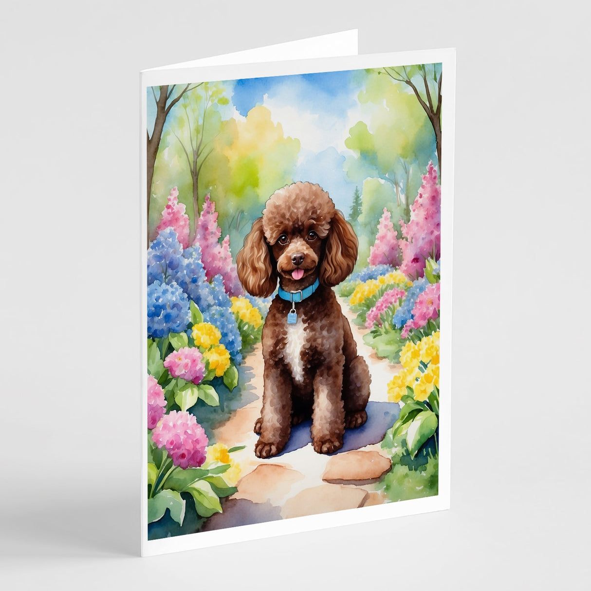 Chocolate Poodle Spring Path Greeting Cards Pack of 8