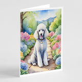 White Poodle Spring Path Greeting Cards Pack of 8