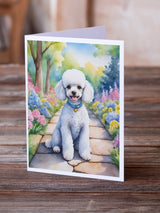 White Poodle Spring Path Greeting Cards Pack of 8