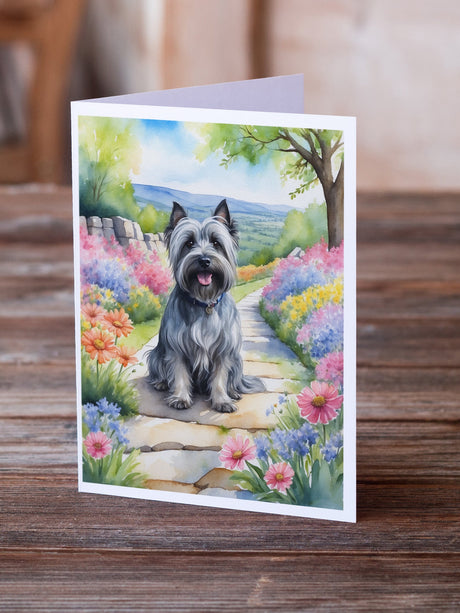 Skye Terrier Spring Path Greeting Cards Pack of 8