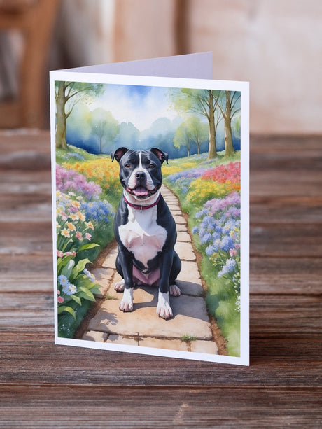 Staffordshire Bull Terrier Spring Path Greeting Cards Pack of 8