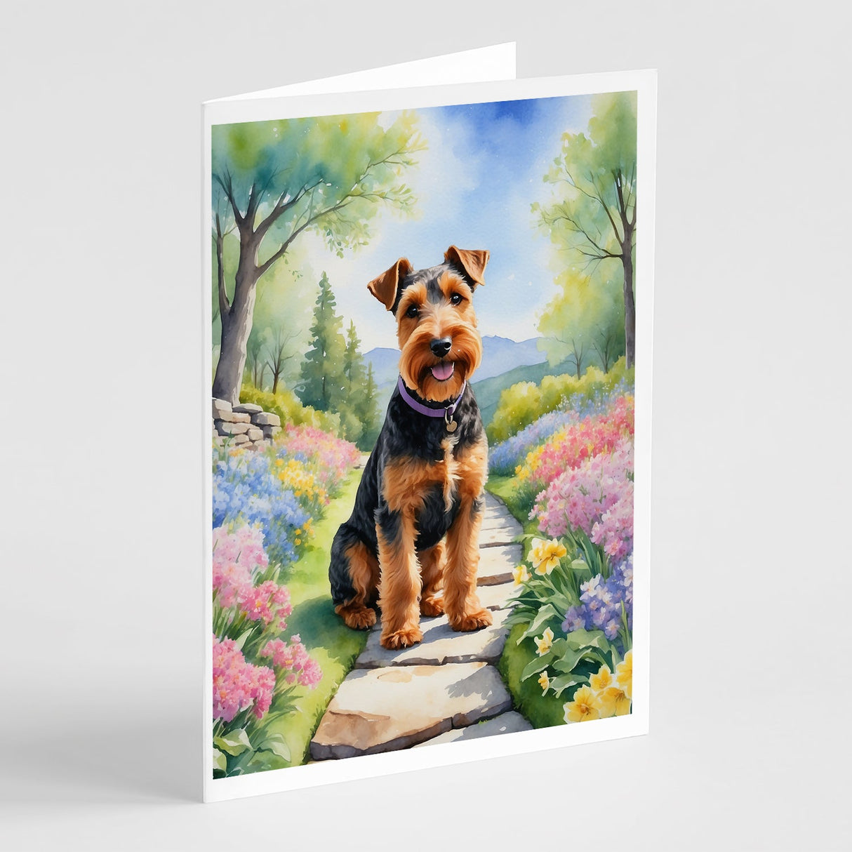 Welsh Terrier Spring Path Greeting Cards Pack of 8